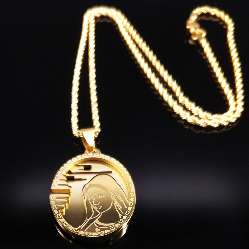 Mary Mother of God Stainless Steel Pendant Necklace