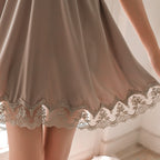 Lace Satin Nightgown with Spaghetti Straps