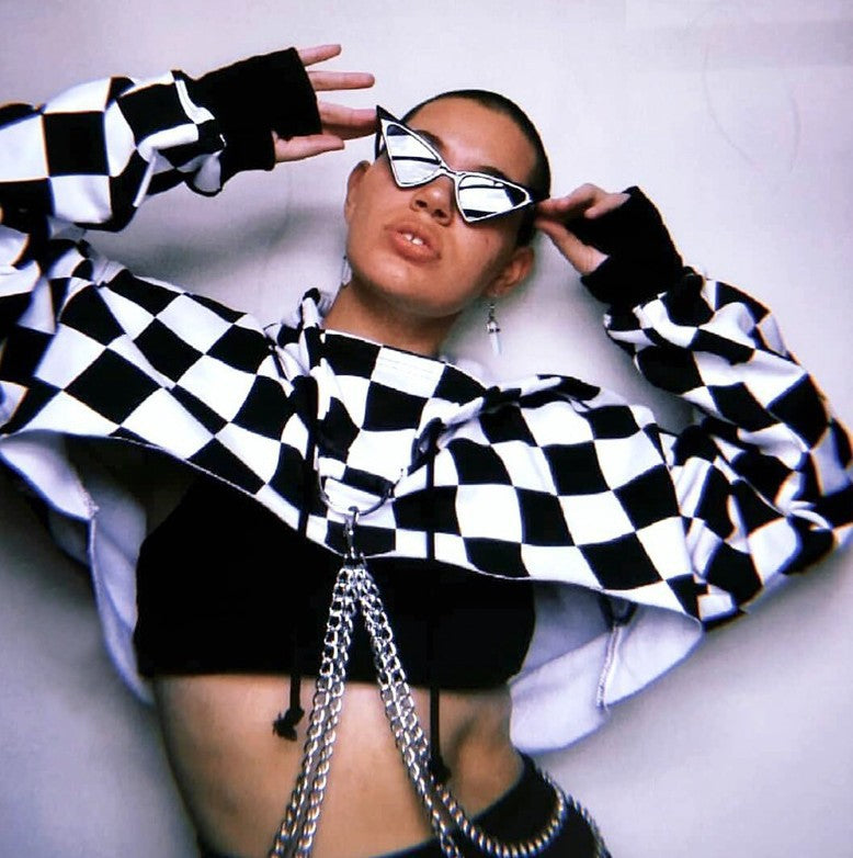 Hooded Crop Top Sweatshirt with Chain Details | Streetwear