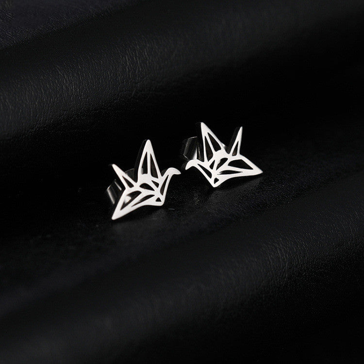 Titanium Steel Origami Crane Stud Earrings