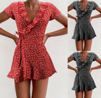 Summer V-Neck Ruffled A-Line Lace Dress
