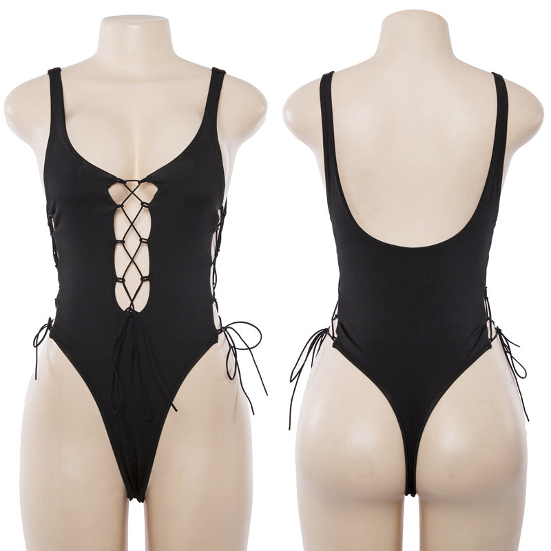 Lace-Up Front High-Cut One-Piece Swimsuit