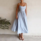 Women's Low-Cut Slim Fit Spaghetti Strap Midi Dress