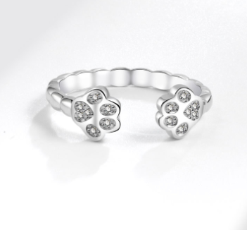 Cat Paw Print Zircon Open Ring