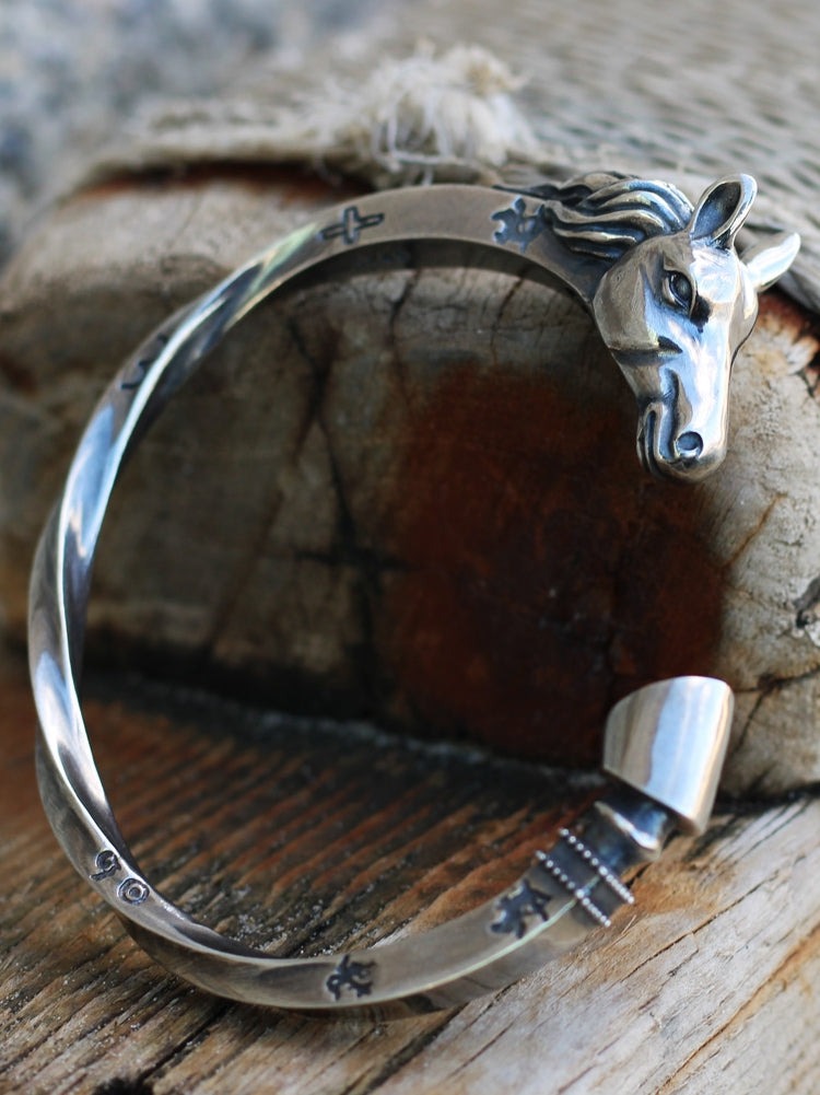 Handmade Silver Horse Head Men's Cuff Bracelet