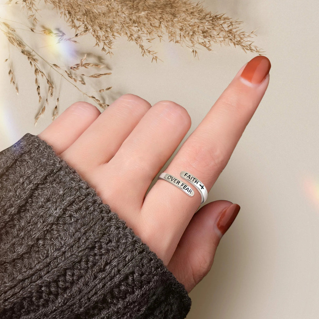 Faith Over Fear Cross Adjustable Ring