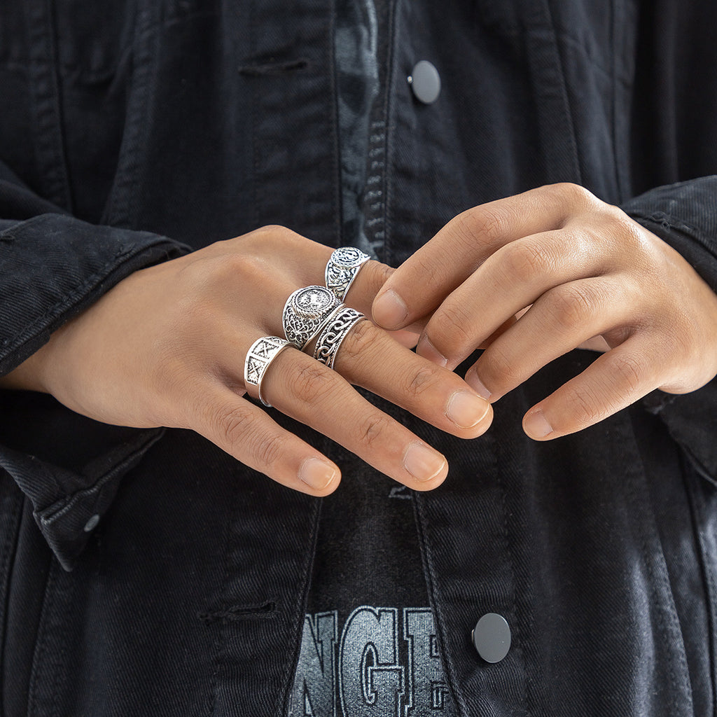 Retro Embossed Vintage Ring Set
