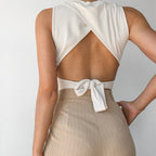 23188P Knit Hollow Short Tank Top - Women's Fashion
