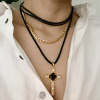 Layered Black Rose Cross Necklace | Christian Jewelry