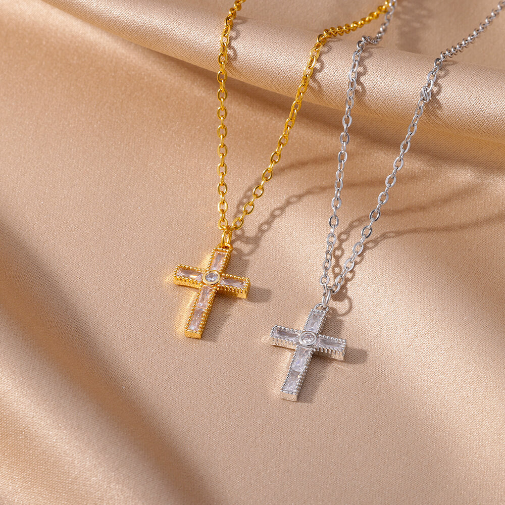Minimalist Cross Pendant Necklace with Zirconia