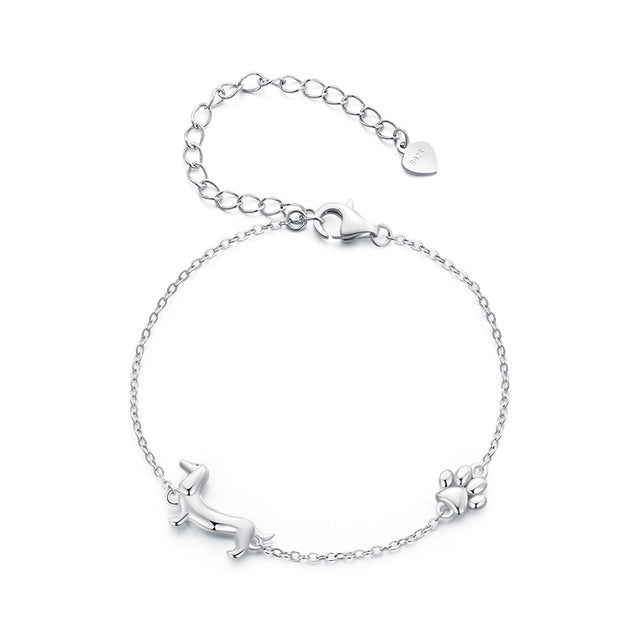 Silver Dachshund Dog Charm Bracelet for Women