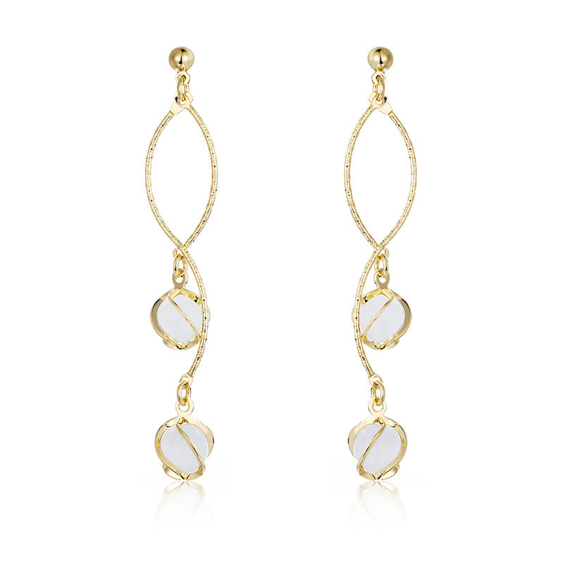 Cat Eye Stone Long Drop Earrings