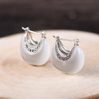 Silver Green Cat's Eye Stone Earrings