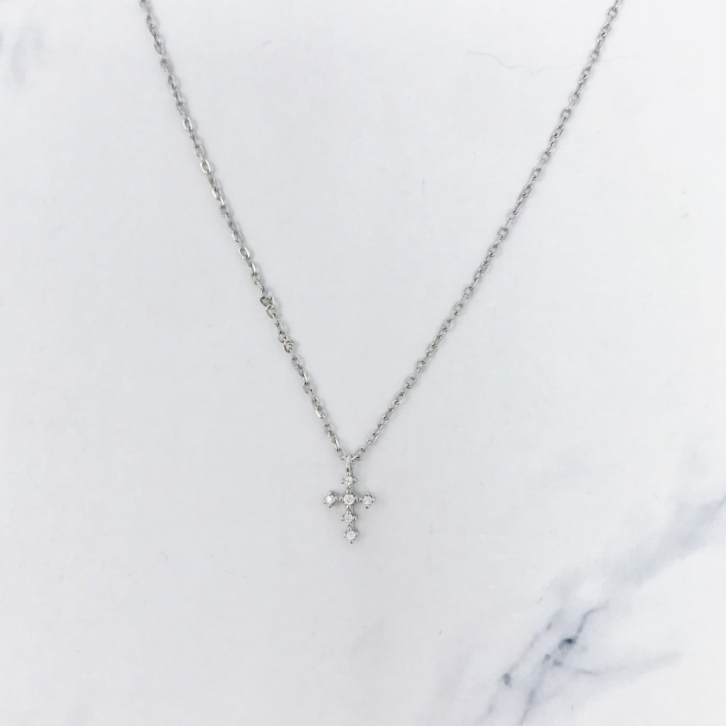 Dainty CZ Cross Pendant Necklace