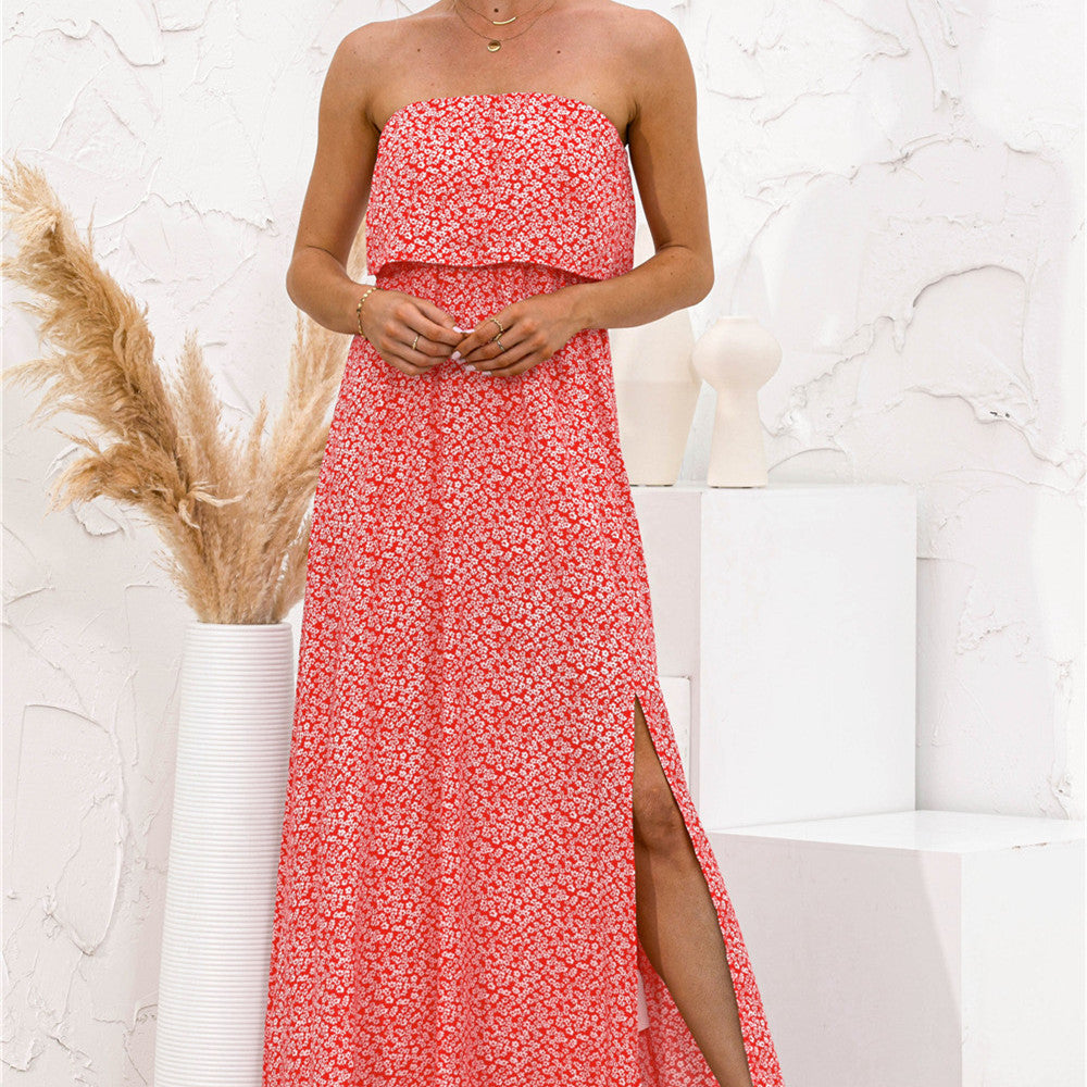 Floral Split Dress - Women's Fashion Tube Top