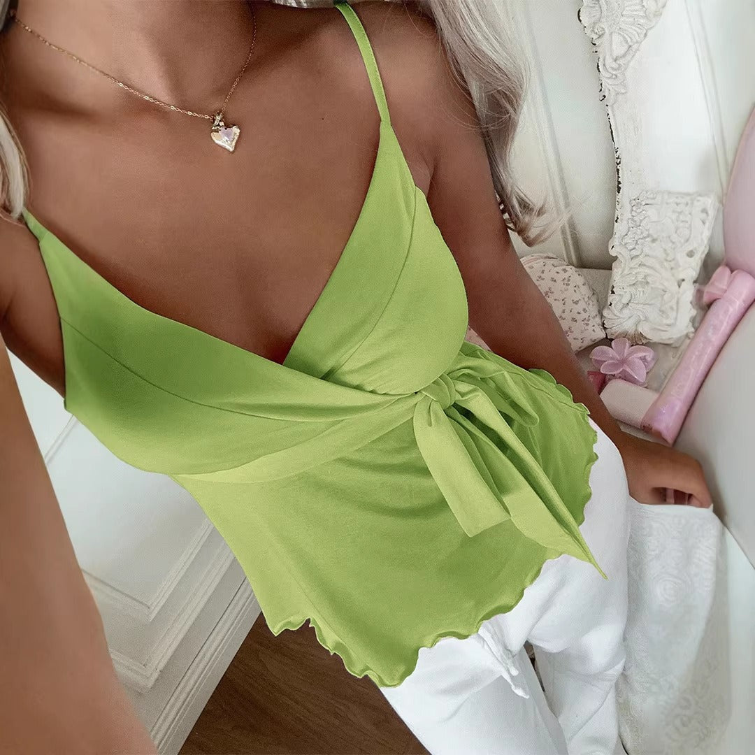 Wave-Edged Lace-Up Tank Top