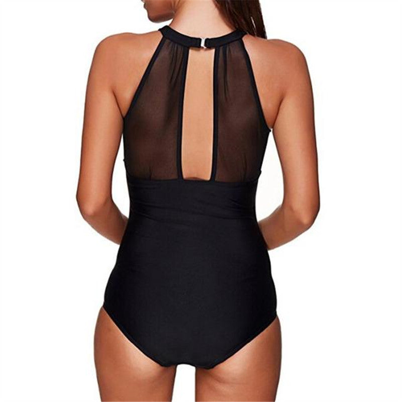 Womens One-Piece Swimsuit with Mesh Panel
