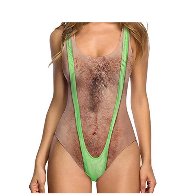 Novelty Chest Hair Print One-Piece Swimsuit