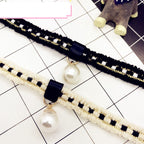 Black Lace Bracelet with Pearl Drop