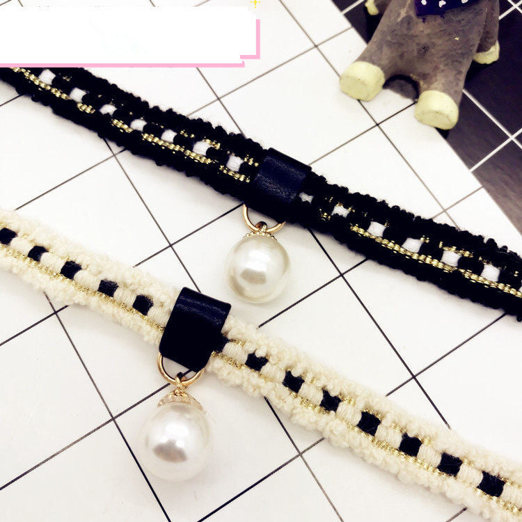 Black Lace Bracelet with Pearl Drop