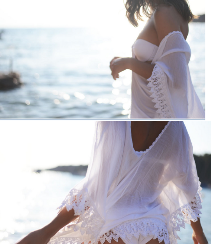 Women's White Lace Beach Cover-Up Tunic