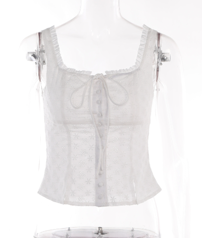 Women's Summer Square Collar Buckle Tank Tops