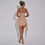 Elegant Shiny Tube Top Ribbon Mini Dress