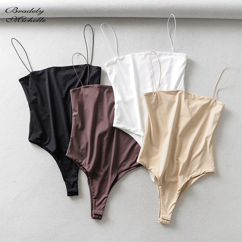 Summer Slim Fit Spaghetti Strap Backless Bodysuit