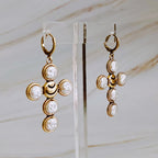 Pearl Cross Drop Earrings