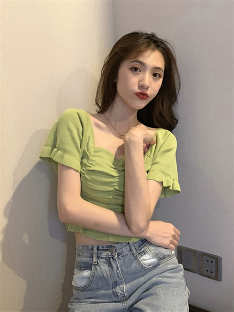 2020 New Women's Short Sleeve Knit Crop Top
