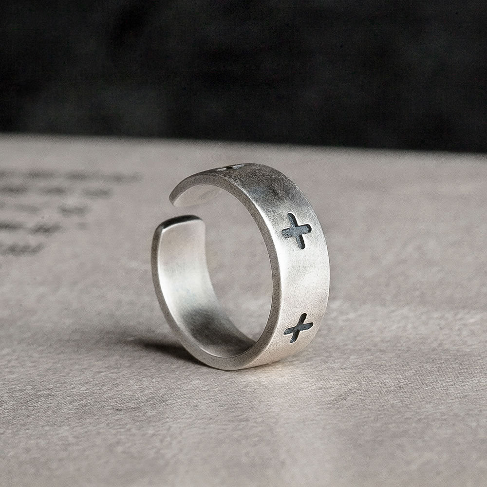 Retro Silver Cross Band Ring