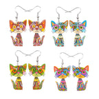 Colorful Painted Cat Drop Earrings