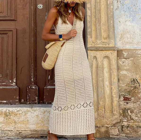 Knit Hollow-Out Bodycon Maxi Beach Cover-Up Dress