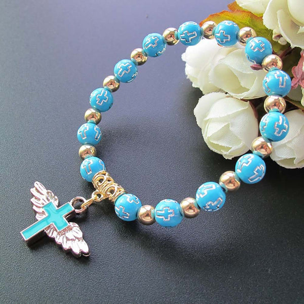 Angel Wing Cross Rosary Bracelet | Christian Jewelry