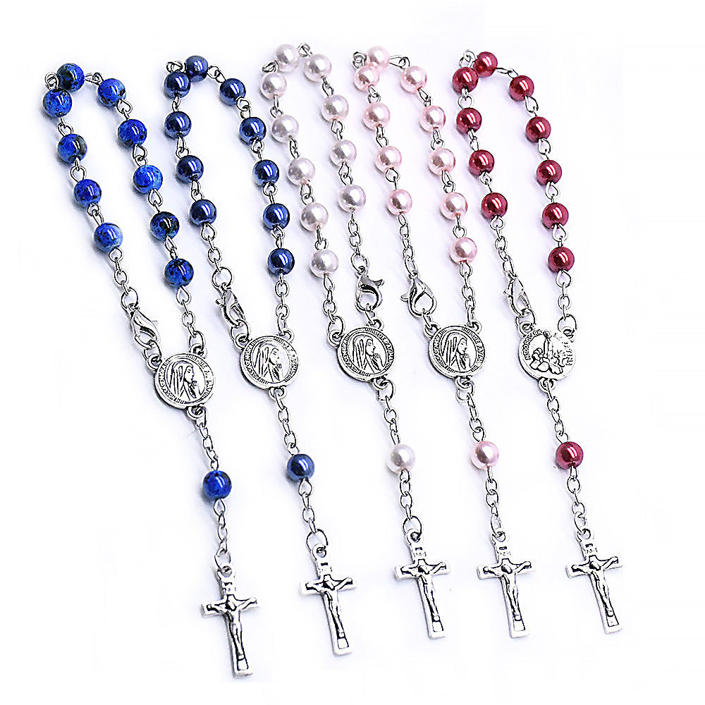 Pearl Rosary Bracelet with Cross