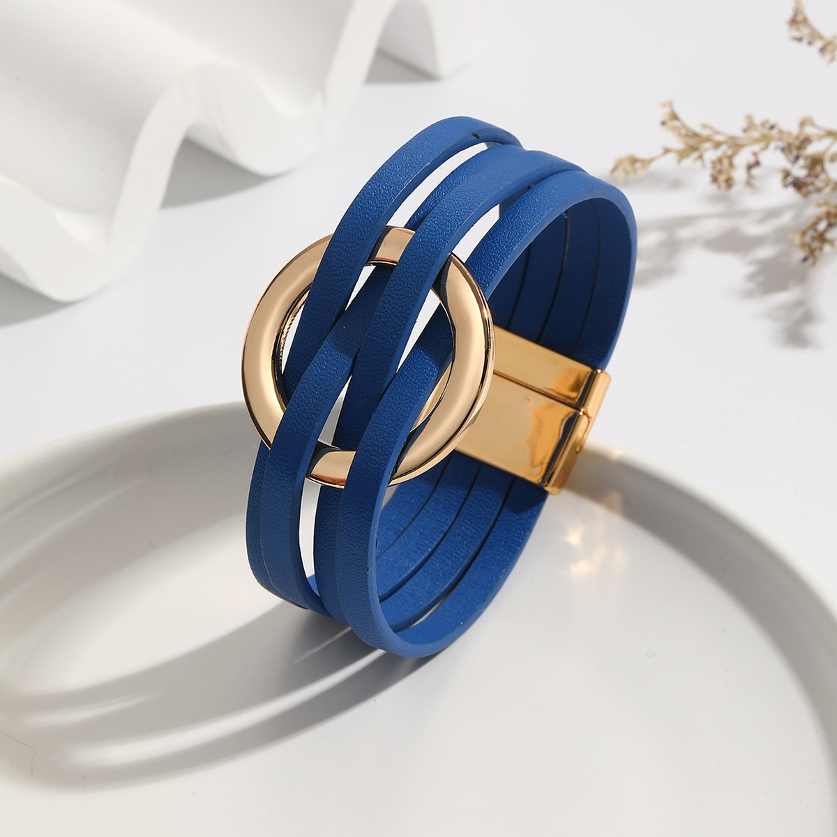 Cross Leather Women's Multi-Layer Cuff Bracelet