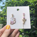 Cat and Balloon Asymmetric Earrings
