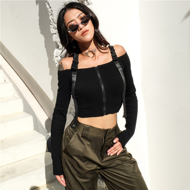 One-Shoulder Long Sleeve Cropped Top