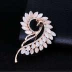Cat Eye Stone Peacock Brooch with Rhinestones