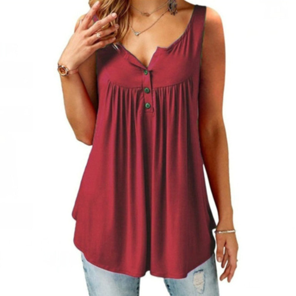 Women's U Neck Sleeveless Pleated Summer Tank Top