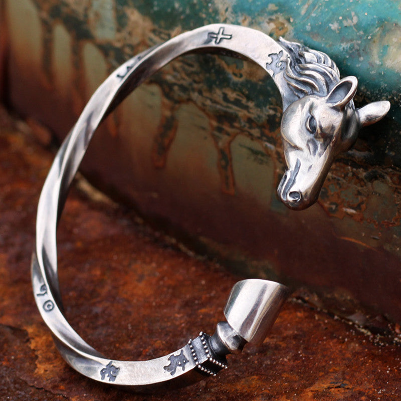 Handmade Silver Horse Head Men's Cuff Bracelet