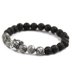 Volcanic Rock Bracelet with Dog Head and Map Stone