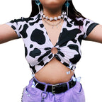 Cow Print Zip Crop Top with Matching Pants