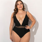 Plus Size Lace Trim One-Piece Swimsuit