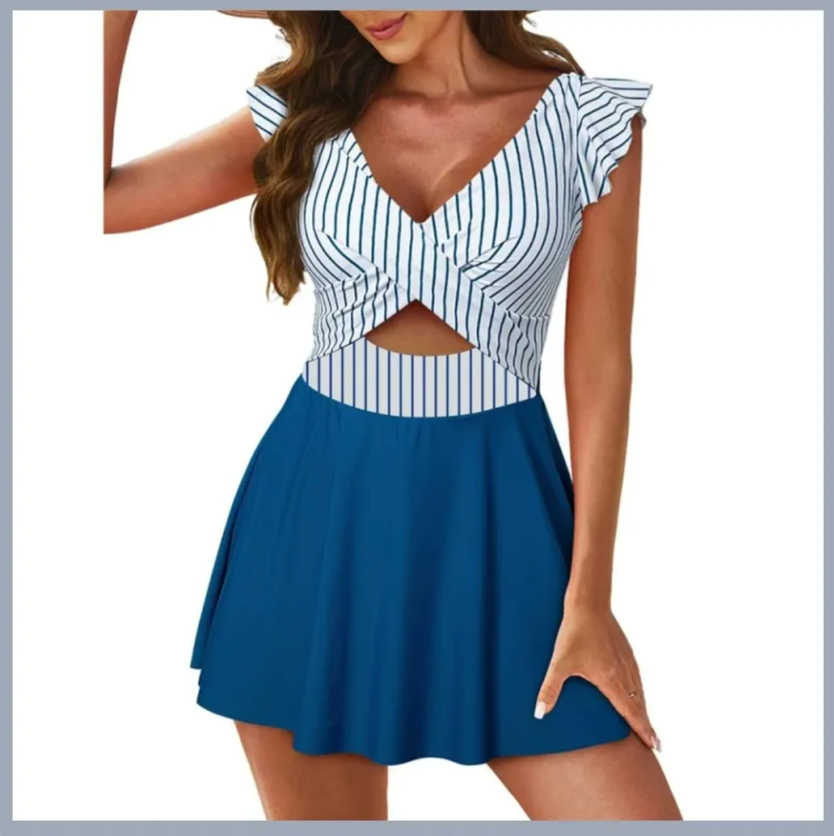 Ruffle Cross-Front Swim Dress