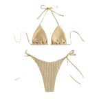 Textured Halter Tie-Side Bikini Set