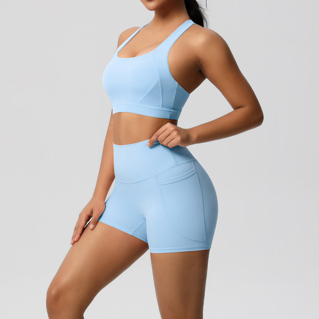 Women's Solid Color Yoga Vest & Shorts Set