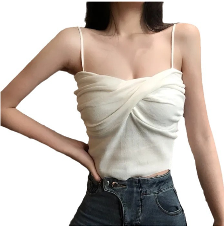Twist-Front V-Neck Spaghetti Strap Crop Camisole