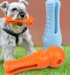 Durable Dog Chew Toy for Teeth Cleaning, Squeaky Rubber Dental Stick for Aggressive Chewers and Teething Puppies, Interactive Molar Toothbrush Toy