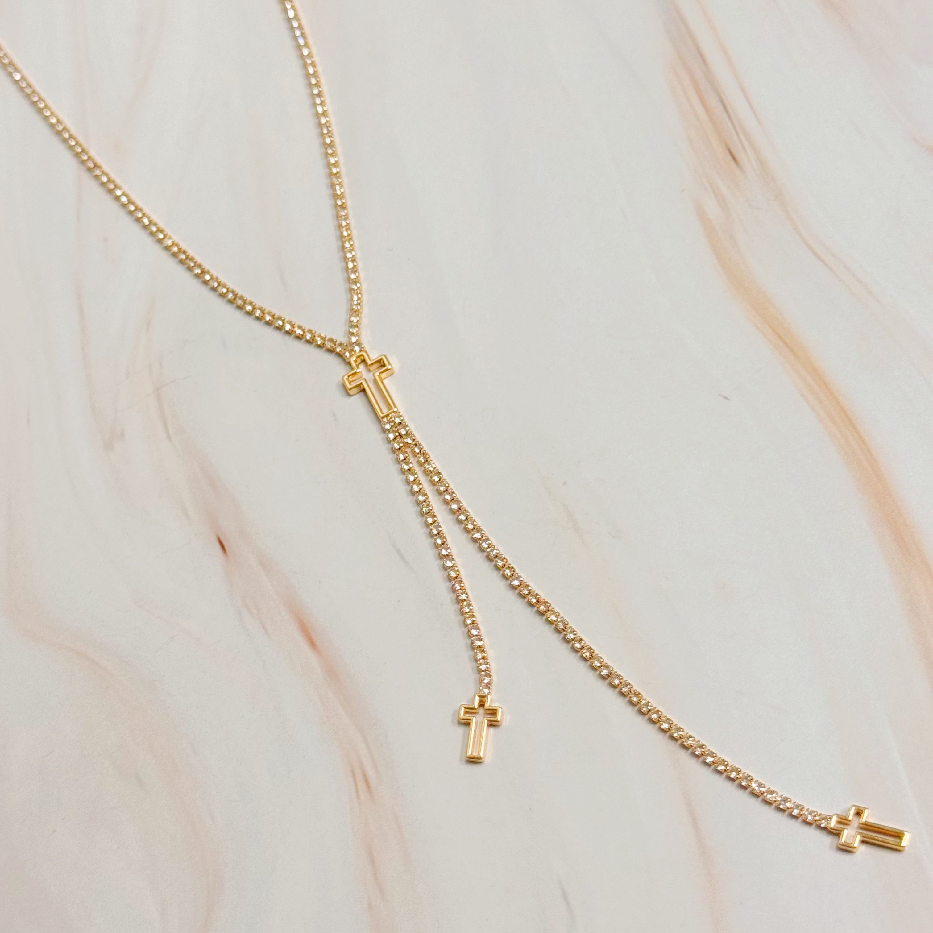 Cross Y-Drop Lariat Necklace